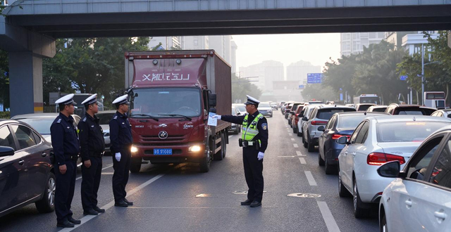 南寧市快環(huán)限行貨車 交警攔下貨車 友愛立交橋貨車限行_限行